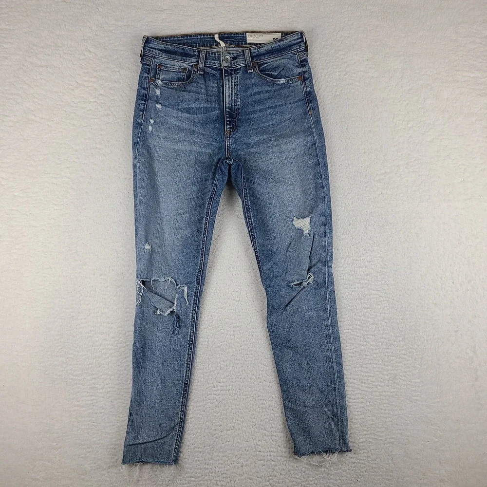 Rag & Bone Jeans‎ Womens 29x27 Blue Nina High Rise Ankle Skinny Fray Distress *